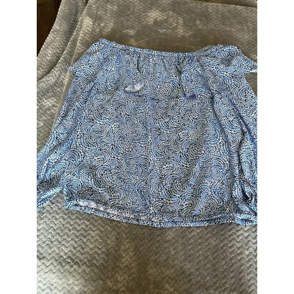 Michael Kors‎ Blue White Paisley Off-Shoulder Long Sleeve Blouse L Polyester